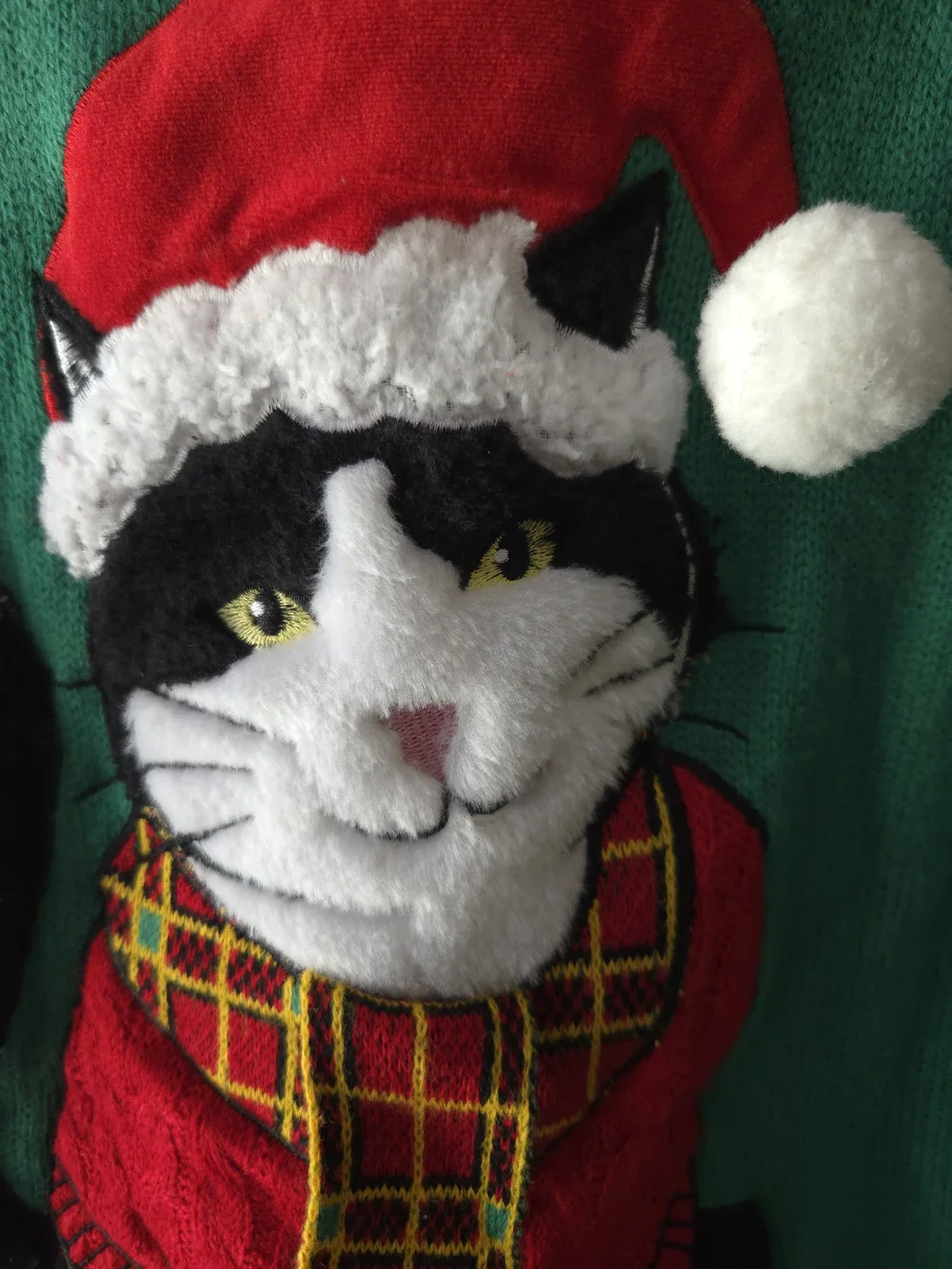 33 Degrees Holidays Ugly Sweater Green & Red Cat Holiday